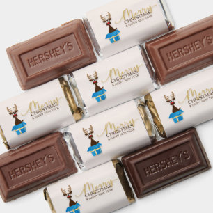 Cute Reindeer Sitting in Gift Box Candy Wrapper Hershey's Miniatures