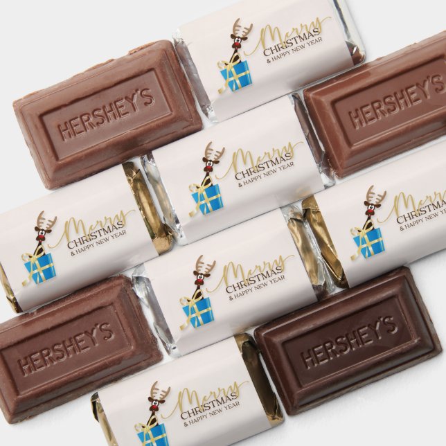 Cute Reindeer Sitting in Gift Box Candy Wrapper Hershey's Miniatures (Assorted)