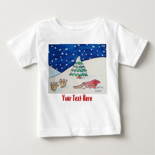 Cute reindeer snow scene with sleigh and tree baby T_Shirt