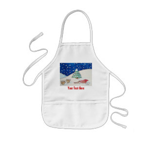 Cute reindeer snow scene with sleigh and tree kids' apron