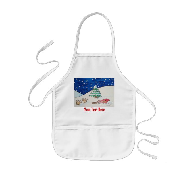 Cute reindeer snow scene with sleigh and tree kids' apron (Front)