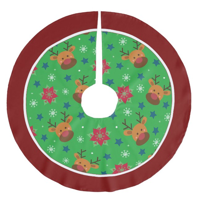 Cute Reindeer & Snowflake Christmas Tree Skirt  (Front)