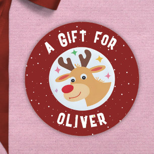 Cute Reindeer Snowflakes Kid`s Name Christmas Classic Round Sticker