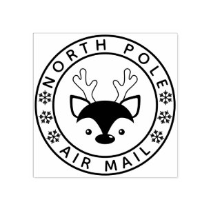 Cute Reindeer & Snowflakes North Pole Air Mail Rubber Stamp