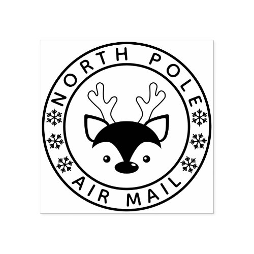 Cute Reindeer  Snowflakes North Pole Air Mail Rubber Stamp