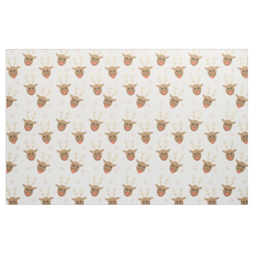 Cute Reindeer Snowflakes Pattern Fabric
