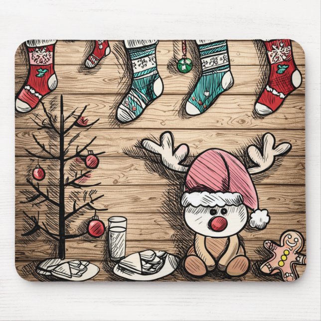 Cute Reindeer Stockings Christmas Mousepad (Front)
