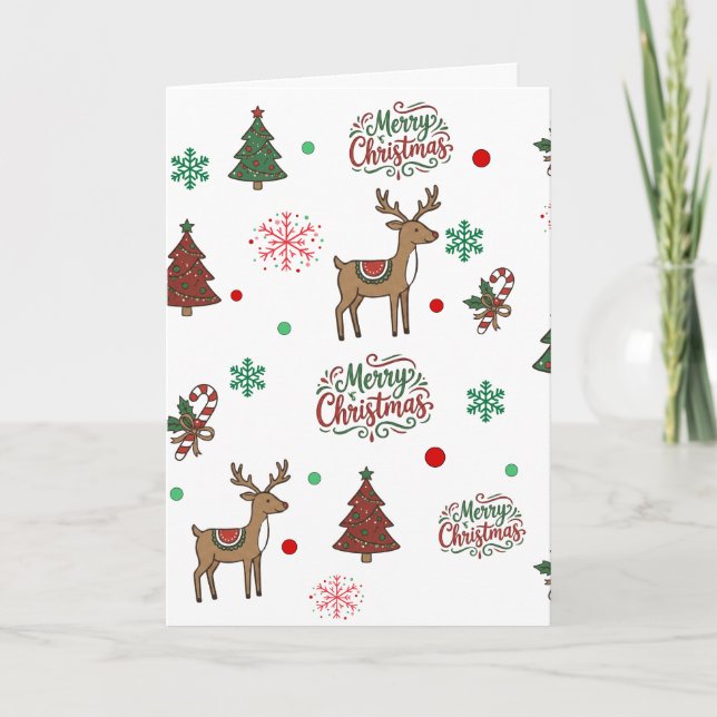 Cute Reindeer & Tree Merry Christmas Holiday Card (Front)