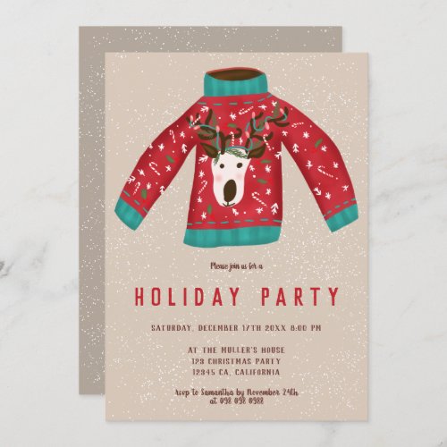 Cute reindeer ugly sweater Christmas illustration Invitation