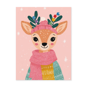 Cute Reindeer Watercolor Whimsical Christmas  Postcard