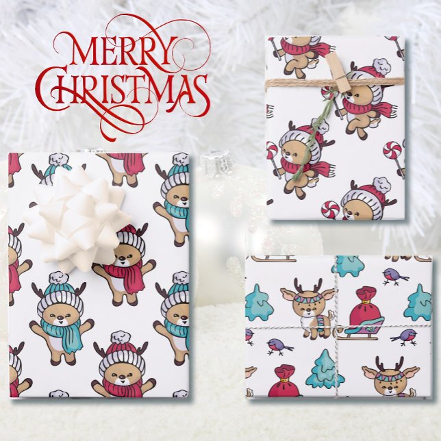 Cute Reindeer Winter Scarves at Christmas Wrapping Paper Sheets (Creator Uploaded)
