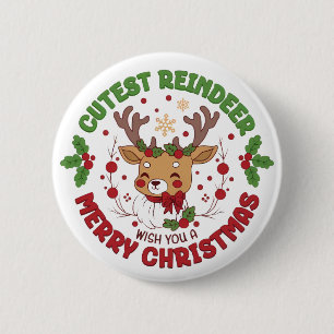 Cute Reindeer Wish You A Merry Christmas Button