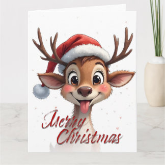 Cute Reindeer Wishing Merry Christmas Card