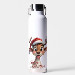 Cute Reindeer Wishing Merry Christmas Water Bottle
