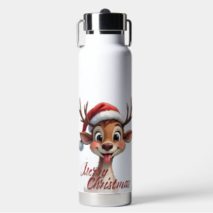 Cute Reindeer Wishing Merry Christmas Water Bottle