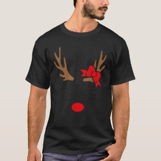 Cute Reindeer With Bow For Girls Christmas Idea T-Shirt