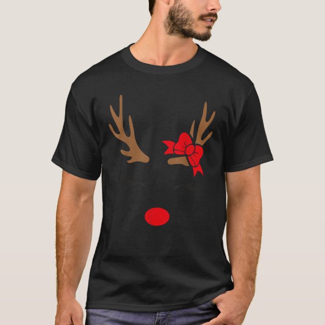 Cute Reindeer With Bow For Girls Christmas Idea  T-Shirt (Front)