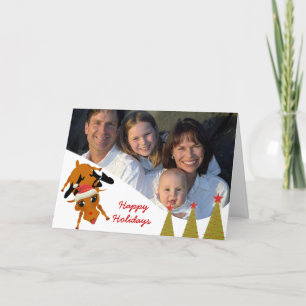 Cute Reindeer with Family Photo or Couples Photo Holiday Card
