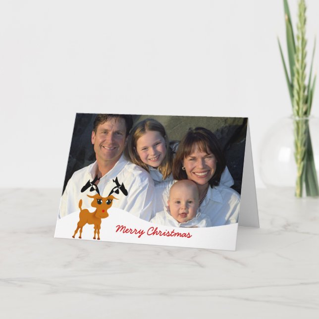 Cute Reindeer with Family Photo or Couples Photo Holiday Card (Front)