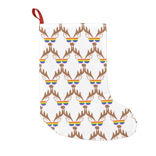 Cute reindeer with gay flag glasses small christmas stocking