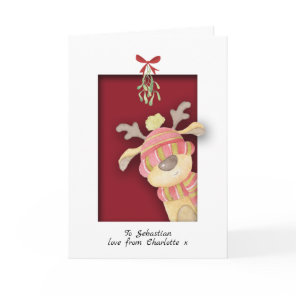 Cute Reindeer With Mistletoe Christmas Card