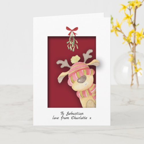 Cute Reindeer With Mistletoe Christmas Card