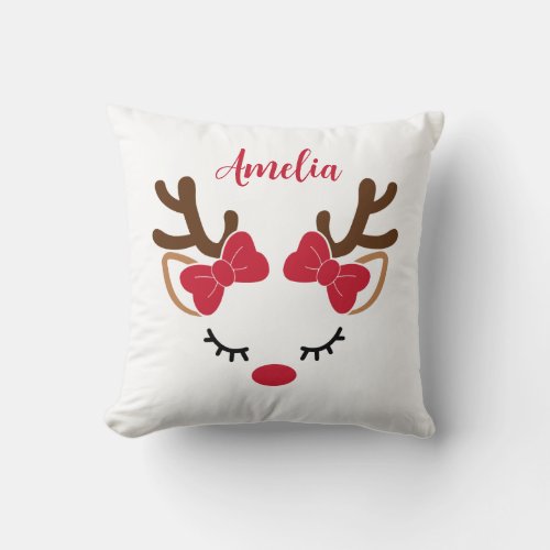 Cute reindeer With Name Christmas  Throw Pillow