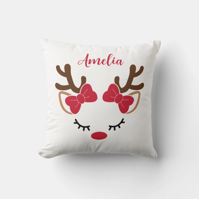 Cute reindeer With Name Christmas  Throw Pillow (Front)