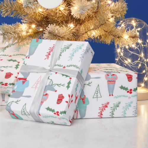 Cute Reindeer Woodland Animal Christmas Wrapping Paper