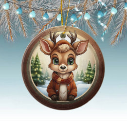 Cute Reindeer, Woodland Animal Deer Antlers 🦌🎄 Ceramic Ornament