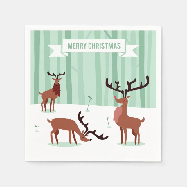 Cute Reindeers Christmas paper napkins (Front)