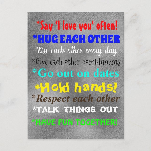 Cute Relationship Advice Colorful Quotes Postcard (Front)