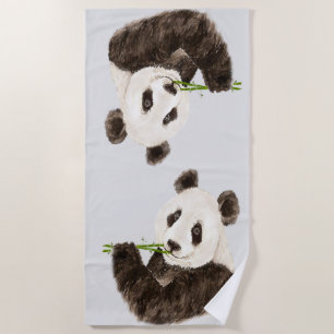 Cute Relaxed Asian Panda Bear Animal Nature Art Beach Towel