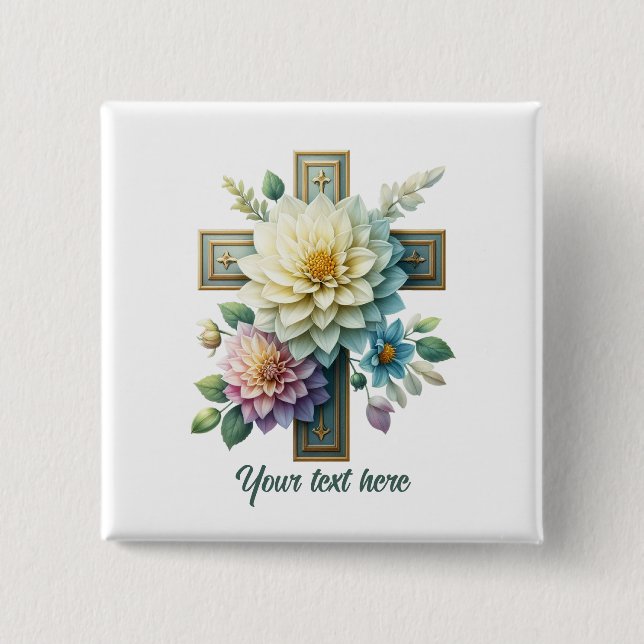 Cute Religious Cross add text  Button (Front)