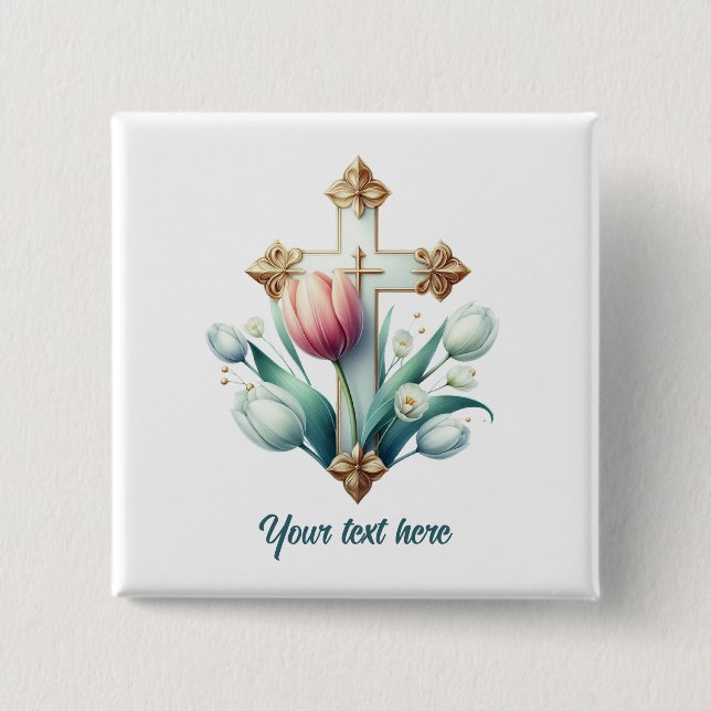 Cute Religious Cross add text  Button (Front)