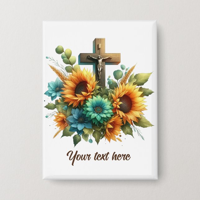 Cute Religious Cross add text Button (Front)
