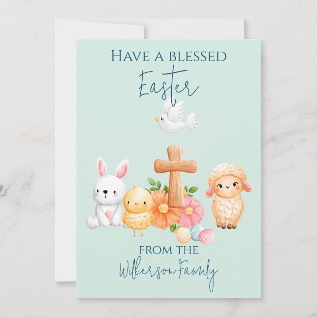 Cute Religious Easter Animals Holiday Card (Front)