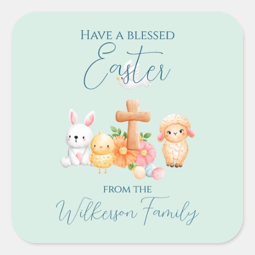 Cute Religious Easter Animals Square Sticker