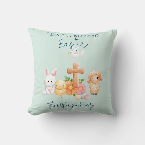 Cute Religious Easter Animals Throw Pillow