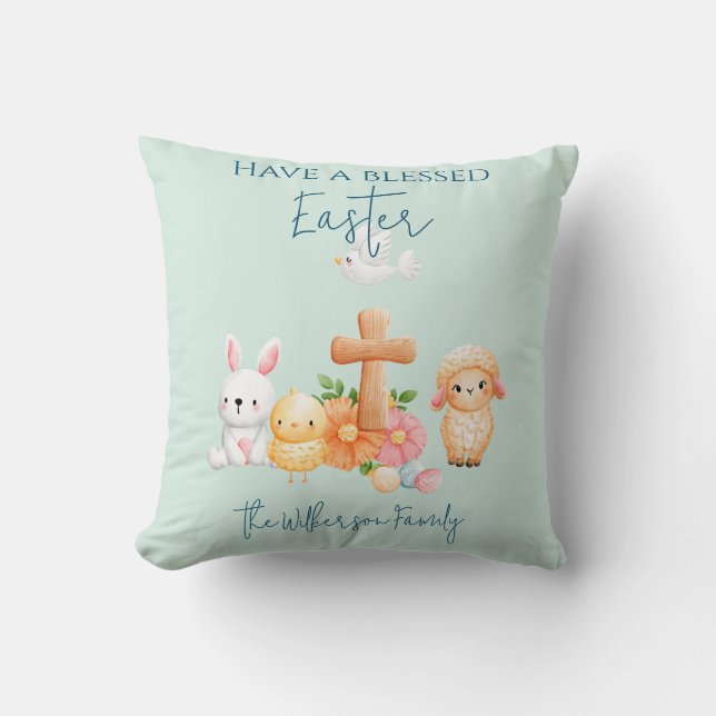 Cute Religious Easter Animals Throw Pillow (Front)