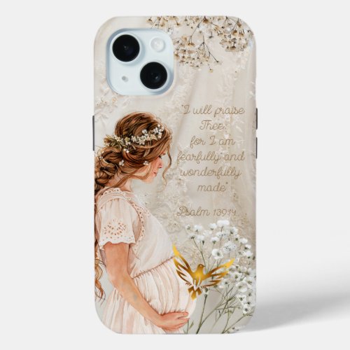 Cute Religious Expectant Mother Lace Floral Dove iPhone 15 Case