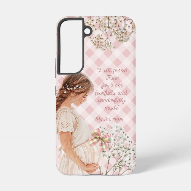 Cute Religious Expectant Mother Plaid Flower Bow Samsung Galaxy Case (Back)