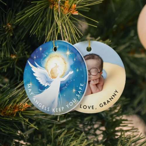 Cute Religious Guardian Angel Watercolor Photo Ceramic Ornament