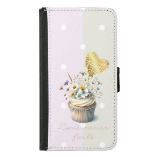 Cute Religious Mauve Grey Dot Floral Cupcake Heart Samsung Galaxy S5 Wallet Case
