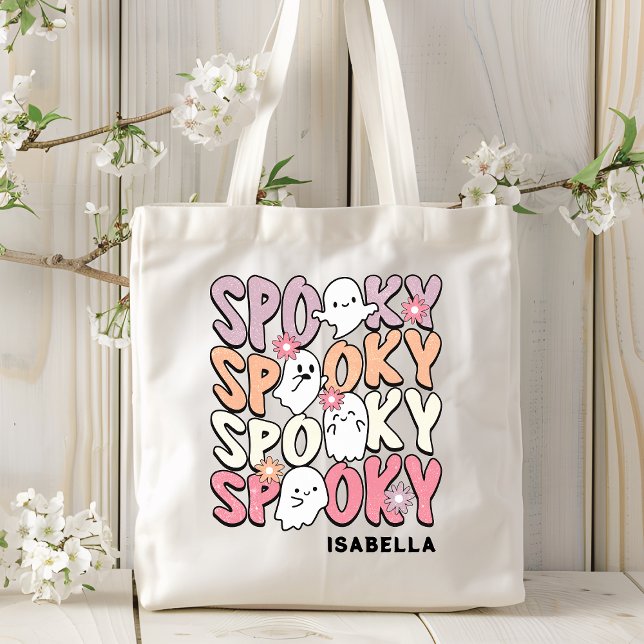 Cute Repeat Spooky Halloween Ghost Personalized Tote Bag (Creator Uploaded)