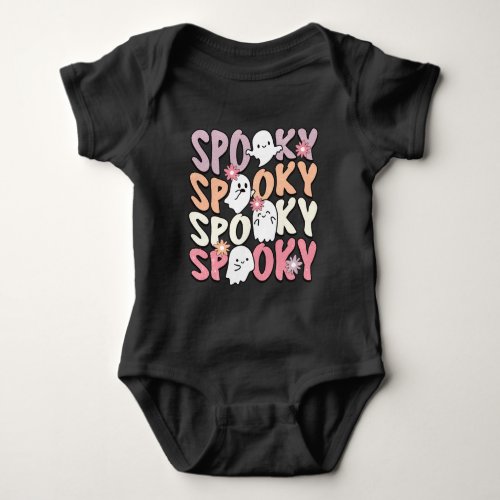 Cute Repeat Spooky Halloween Ghost Typography Baby Bodysuit