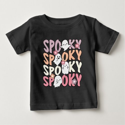 Cute Repeat Spooky Halloween Ghost Typography Baby T_Shirt