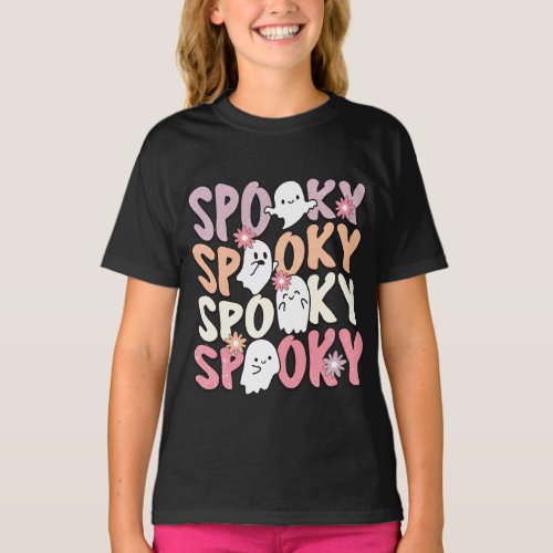 Cute Repeat Spooky Halloween Ghost Typography T_Shirt