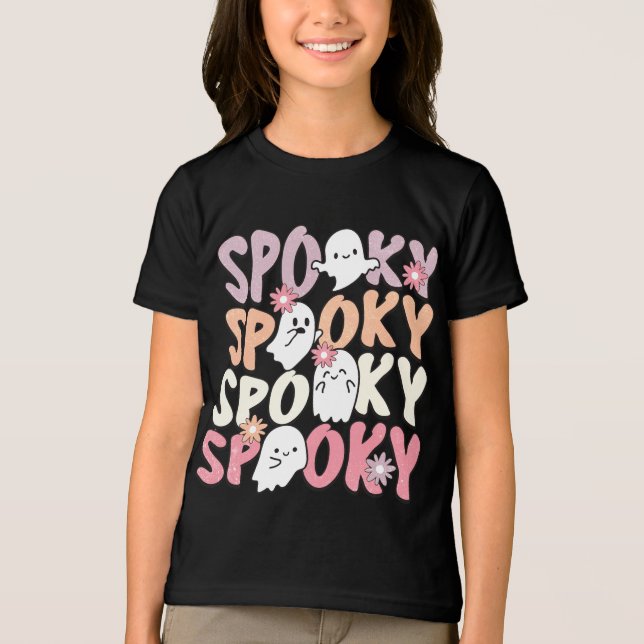 Cute Repeat Spooky Halloween Ghost Typography Tri-Blend Shirt (Front)