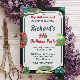 Cute Reptile Themed Kid's Birthday Party Invitation